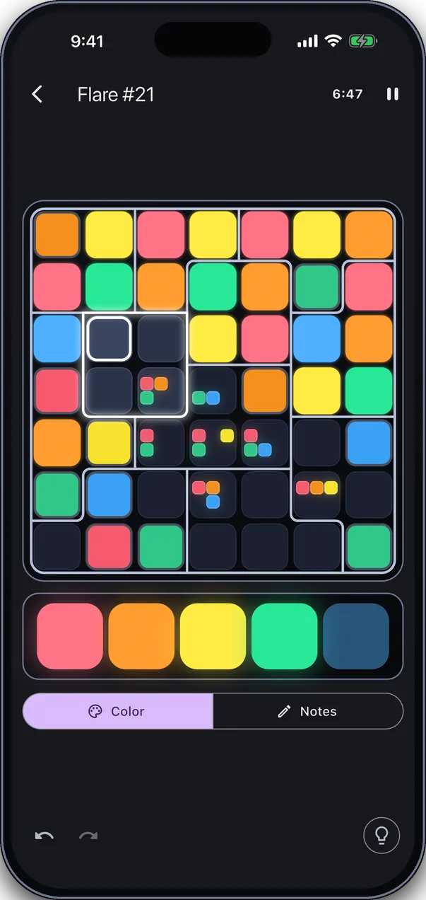 A Chromaru puzzle in dark mode
